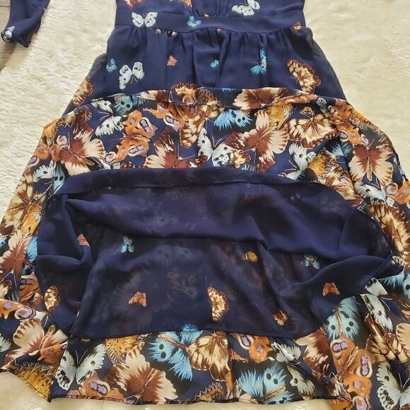Anthropologie Gyalwana Blue Butterfly Print Flowy Midi Dress, Size 11 - Picture 9 of 10